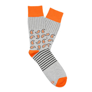 Grey orange polka dots, paisleys, plain men's socks